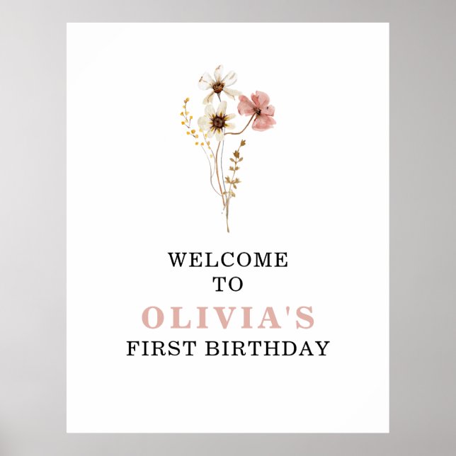 Vildblomma Boho trädgård blommig första födelsedag Poster (Framsidan)