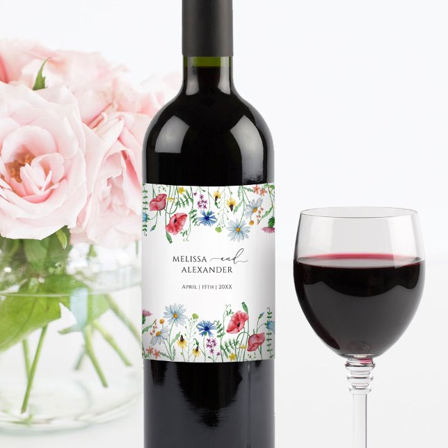 Vildblomma Boho Trädgård Bröllop Vin Etikett (Skapare uppladdad)