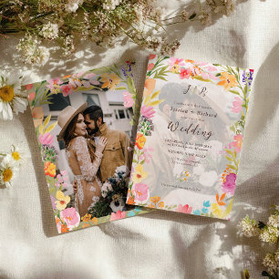 Vildblomma Boho trädgård sommar blommande foto brö Inbjudningar