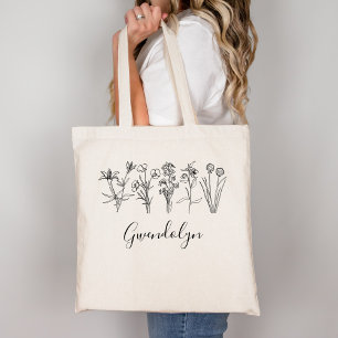 Vildblomma Botanisk Boho Blommig Trädgård Med Namn Tygkasse