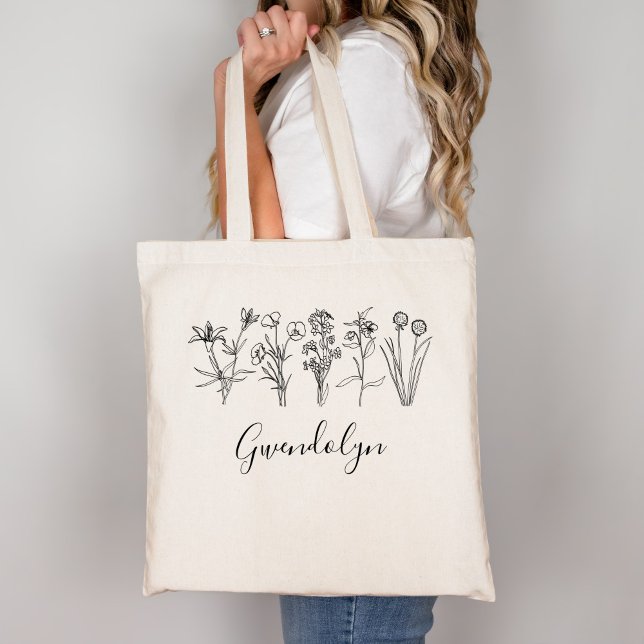 Vildblomma Botanisk Boho Blommig Trädgård Med Namn Tygkasse (Skapare uppladdad)