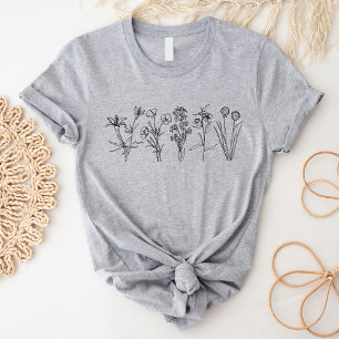 Vildblomma Botanisk Boho Blommig Trädgård Svart T Shirt