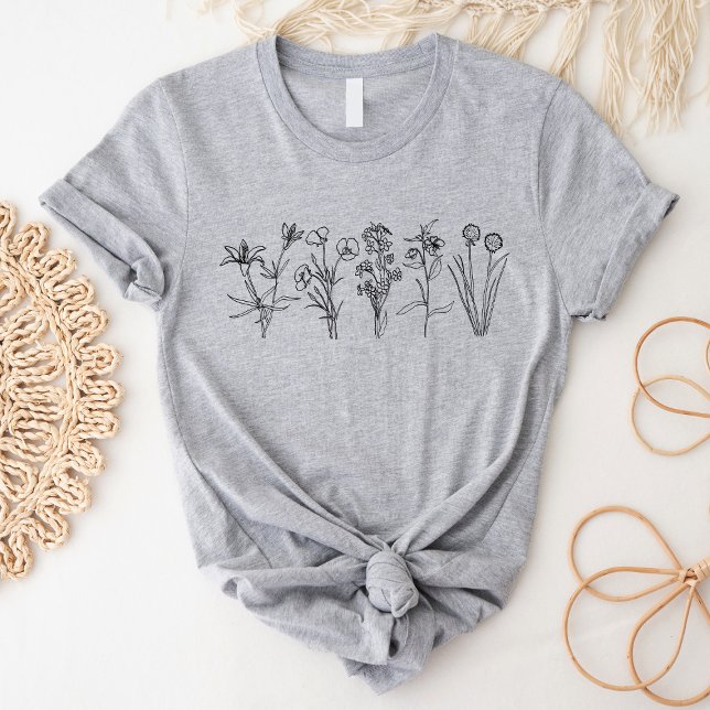 Vildblomma Botanisk Boho Blommig Trädgård Svart T Shirt (Skapare uppladdad)