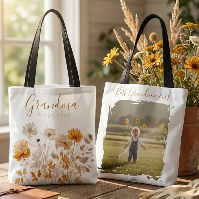 Vildblomma Botanisk Foto Mormor Tygkasse (wildflower botanical photo grandma tote bag)