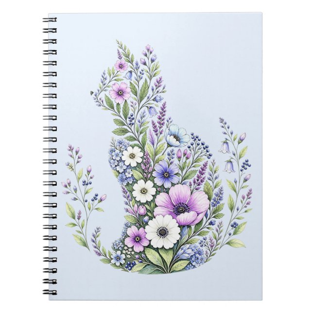 Vildblomma Botanisk Katt Siluett Anteckningsbok (Framsidan)