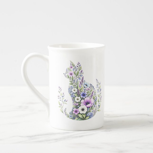 Vildblomma Botanisk Katt Siluett Benporslin Mugg (Vänster)