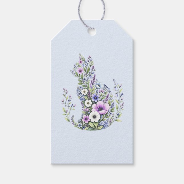 Vildblomma Botanisk Katt Siluett Presentetikett (Framsidan)