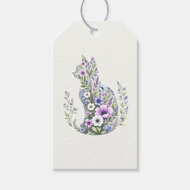 Vildblomma Botanisk Katt Siluett Presentetikett (Framsidan)