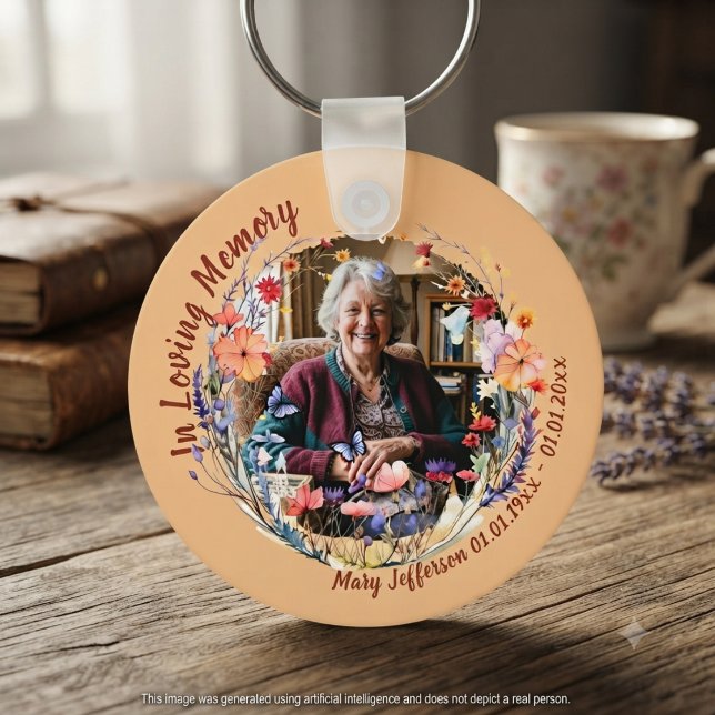 Vildblomma Botaniskt Minnes Foto Nyckelring (Vibrant wildflower photo keychain for a grieving family at a spring celebration of life.)