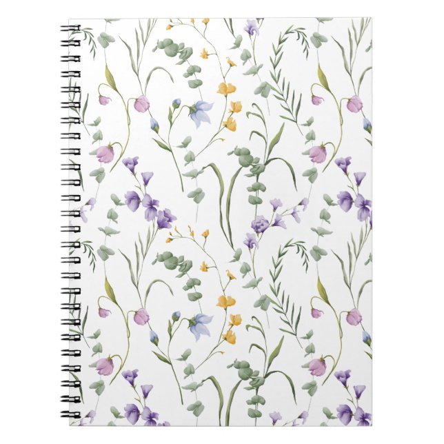 Vildblomma Botaniskt Mönster  Anteckningsbok (Framsidan)