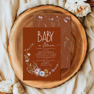 Vildblomma Bränd Orange Bebis i Knopp Baby Shower Inbjudningar