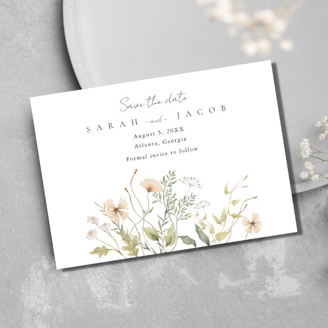 Vildblomma Bröllop Elegant Spara Datum Datumet (Wildflower Wedding Elegant Save The Date)