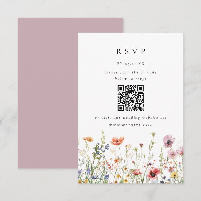 Vildblomma Bröllop QR-kod RSVP-kort OSA Kort (Fram/baksida)
