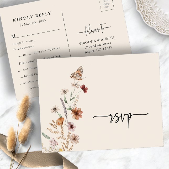 Vildblomma Bröllop Svar Brevkort Vykort (Wildflower Wedding RSVP Postcard
)