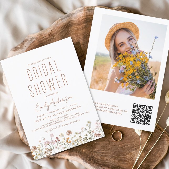 Vildblomma Bröllopsdusch QR-kod Fotoinbjudan (Skapare uppladdad)
