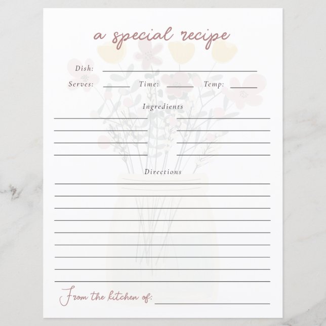 Vildblomma Bröllopsfest Receptkort (Framsida)