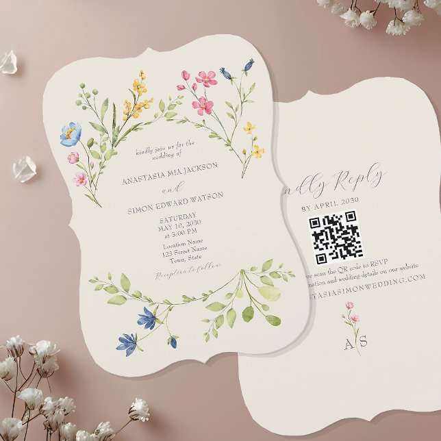 Vildblomma Bröllopsinbjudan med QR-kod Inbjudningar (Skapare uppladdad)