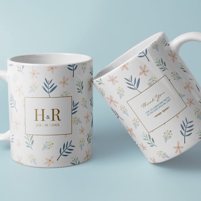 Vildblomma Bröllopsmonogram Tack Mugg (Skapare uppladdad)
