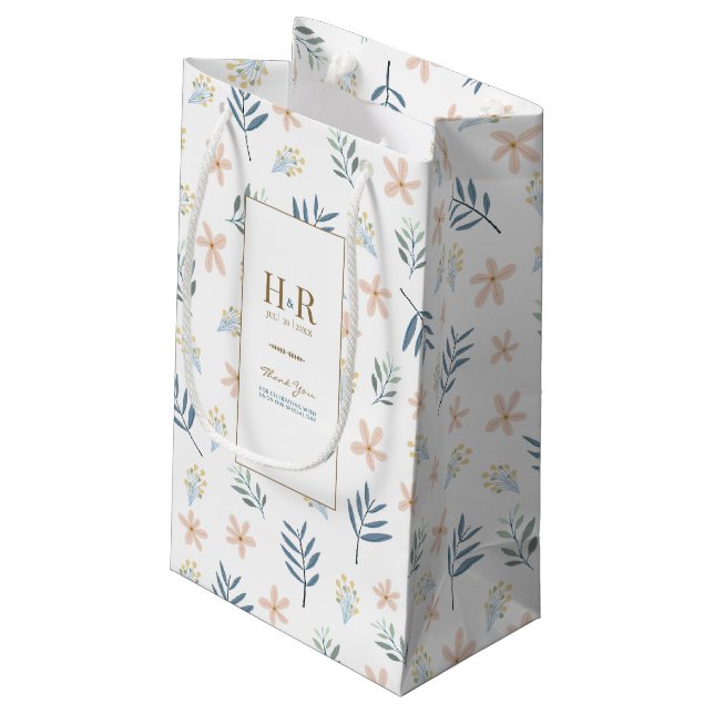 Vildblomma Bröllopsmonogram Tacksamt Presentpåse (Baksidan Vinklad)