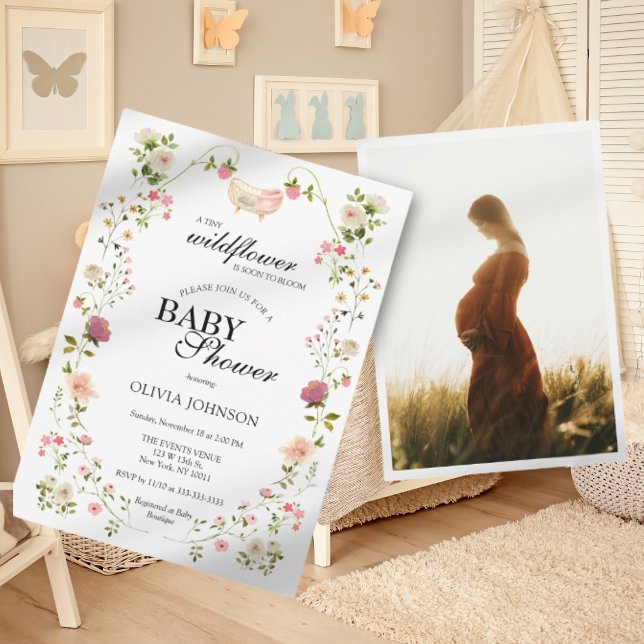 Vildblomma Chic Boho Blommig Könsneutral Foto Inbjudningar (Skapare uppladdad)