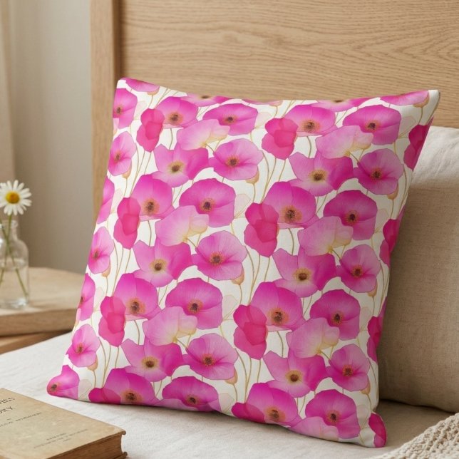 Vildblomma Cottagecore Botanisk Blomma Kudde (Wildflower poppy patterned pillow for the cottagecore floral lover in your life)