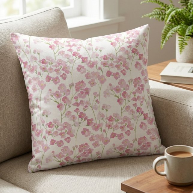 Vildblomma Cottagecore Botanisk Blomsterträdgård Kudde (Wildflower throw pillow for cottagecore lovers—perfect housewarming or birthday gift for a new home.)