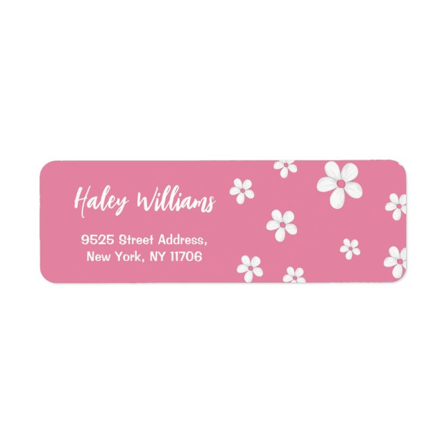 Vildblomma Daisy Rosa Babyflicka Returadress Etikett (Framsidan)