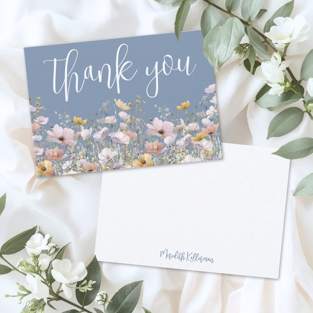 Vildblomma Damblå Tack Kort (Wildflower Dusty Blue Thank You Card )