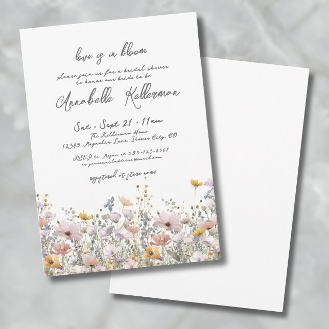 Vildblomma Elegant Blommig Bröllopsdusch Inbjudningar (Wildflower Botanical Floral Boho Bridal Shower Invitation)