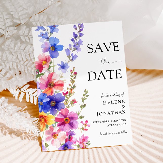 Vildblomma Elegant Boho Rustik Trädgårdsbröllop Spara Datumet (Wildflower Elegant Boho Rustic Garden Wedding Save The Date)