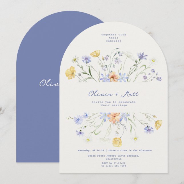Vildblomma Elegant Handskriven Bröllop Bröllop  Inbjudningar (Fram/baksida)