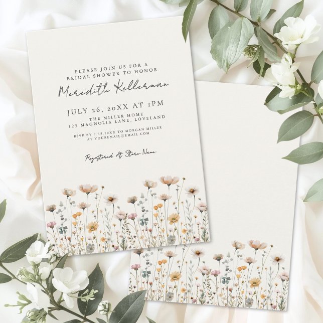 Vildblomma Enkel Blomster Bröllopsdusch Inbjudningar (Wildflower Simple Floral Bridal Shower Invitation)