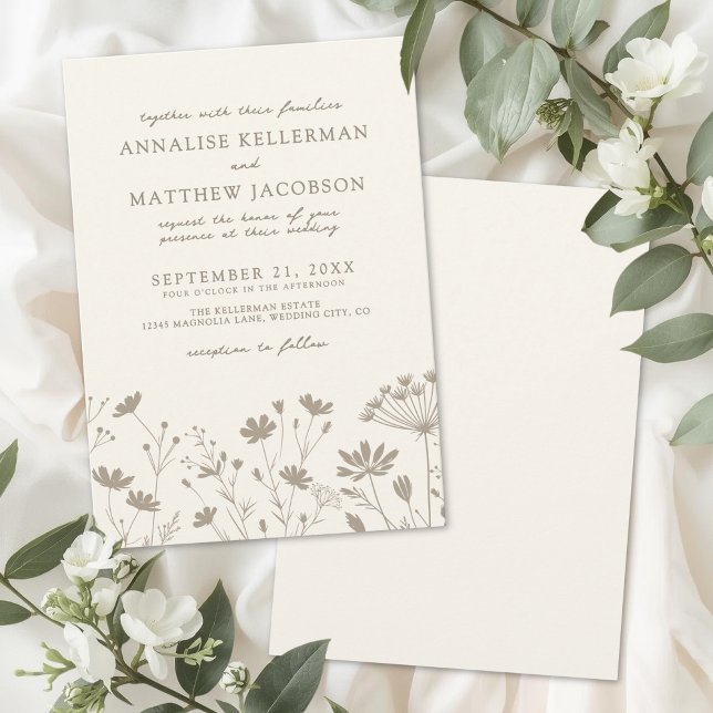 Vildblomma Enkel Minimalistisk Blommig Bröllop Inbjudningar (Wildflower Simple Minimalist Floral Wedding Invitation)