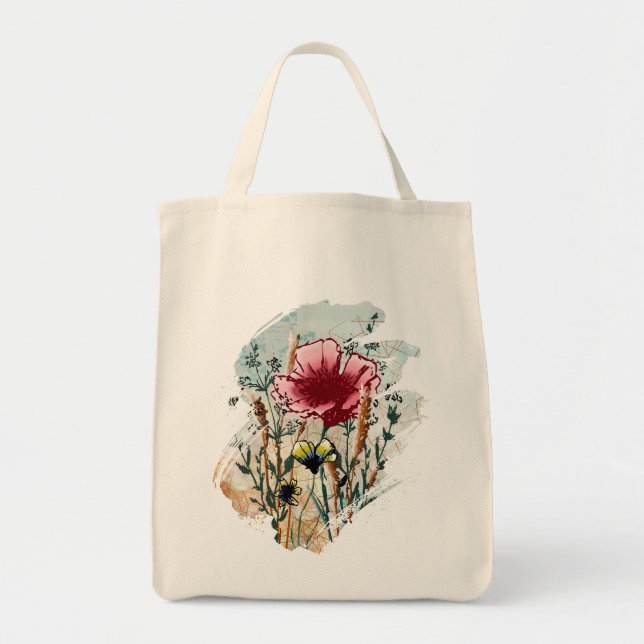 Vildblomma Färgfläckar Handväskor Totebag Tygkasse (Framsidan)