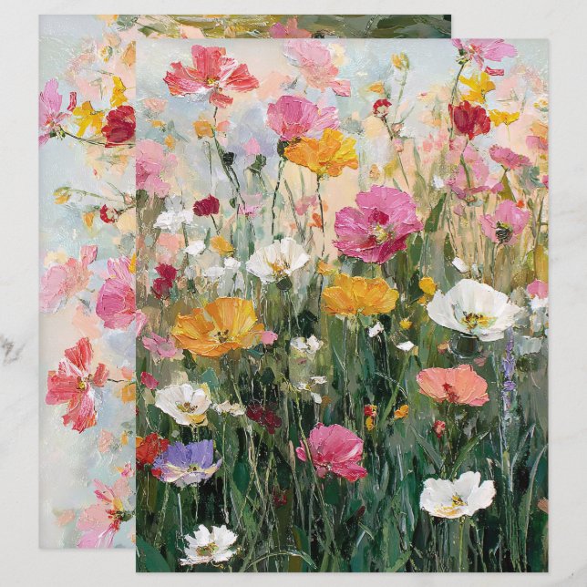 Vildblomma Färgrik Oljemålning Scrapbookpapper (Fram/baksida)
