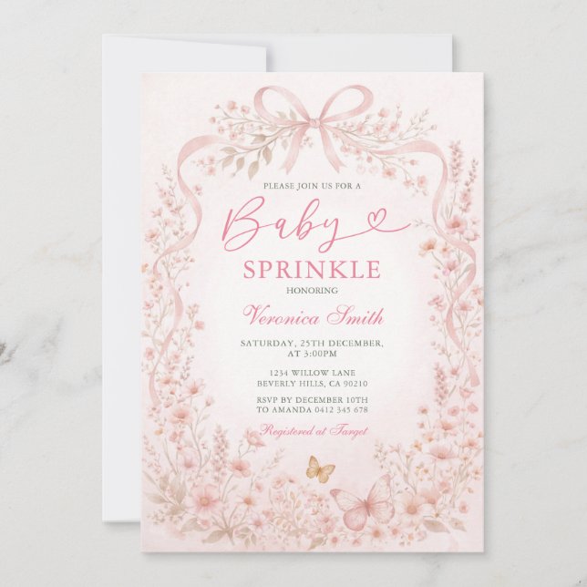 Vildblomma Fjäril Baby Sprinkle Inbjudan (Framsida)