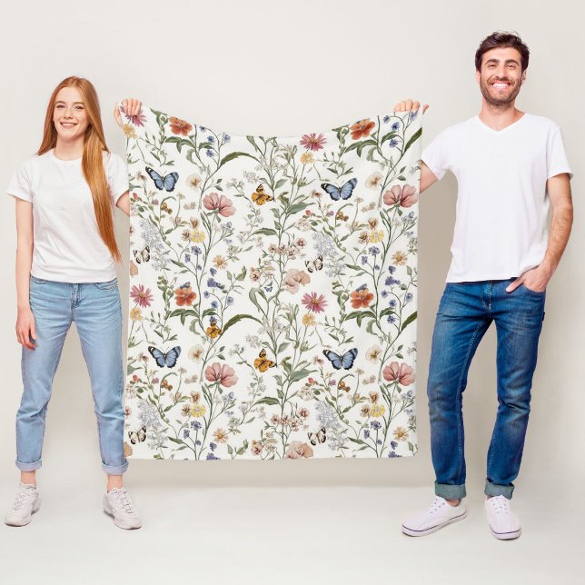 Vildblomma Fjäril Blommig Trädgård Fleecefilt (Skapare uppladdad)