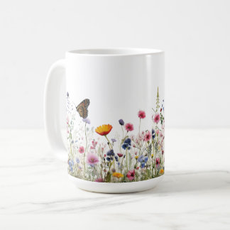 Vildblomma Fjäril Botanisk Trädgård Blommig Mönste Kaffemugg