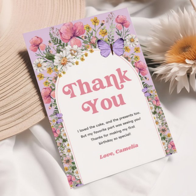 Vildblomma Fjäril Födelsedag Tack Inbjudningar (Wildflower Butterfly Birthday Thank You)