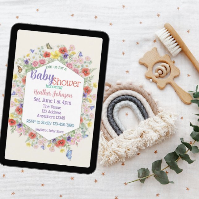 Vildblomma Fjäril Hexagon Baby Shower Inbjudningar (Skapare uppladdad)