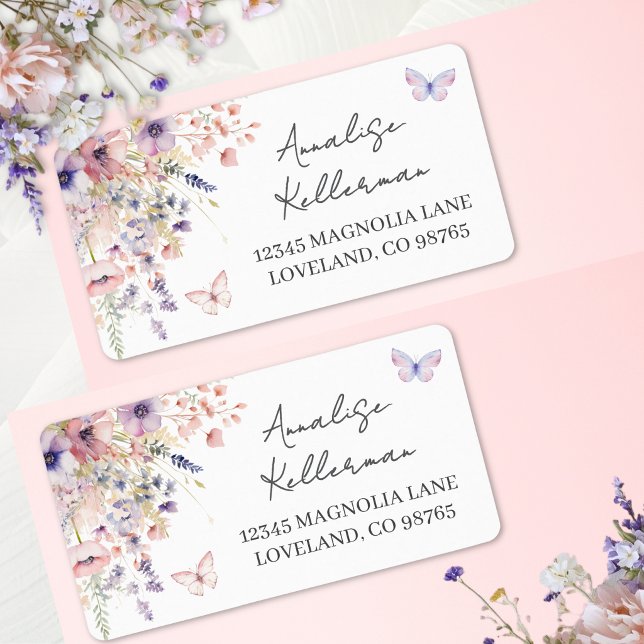 Vildblomma Fjäril Returadress Adressetikett (Wildflower Butterfly Return Address Label )