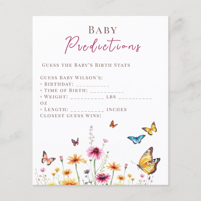 Vildblomma Fjärilar Barnkalas Baby Förutsägelse (Framsida)