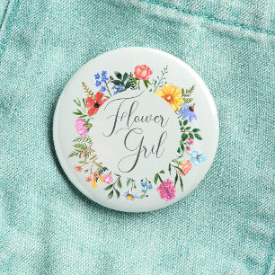 Vildblomma Flower Girl Script Bröllop Knapp