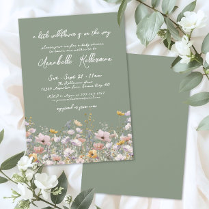 Vildblomma Grön Babyshower Inbjudningar
