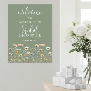 Vildblomma Grön Bröllopsdusch Poster