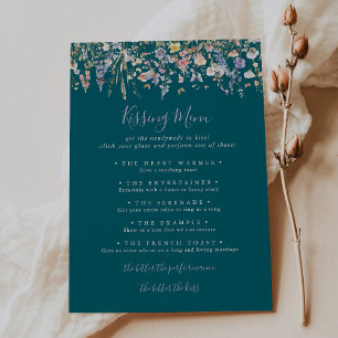 Vildblomma Grönt Bröllop Kissing Menu-spelkort