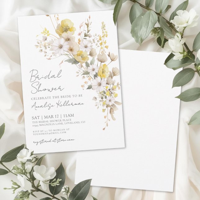 Vildblomma Gul Blommig Bröllopsdusch Inbjudningar (Wildflower Yellow Floral Bridal Shower Invitation)