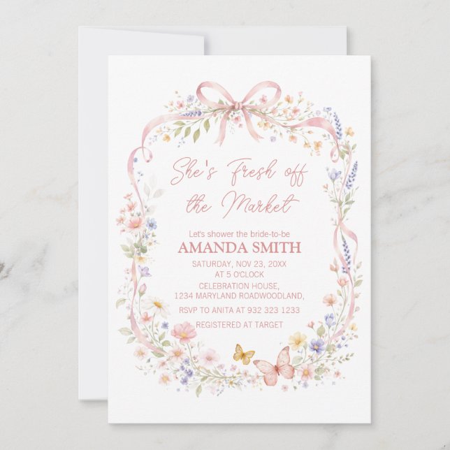 Vildblomma Hon är ny från bröllopsfesten  Inbjudningar (Framsida)