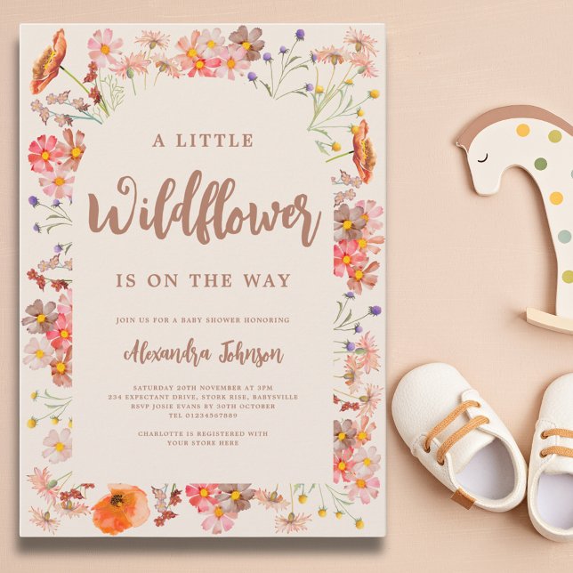 Vildblomma Höst Bebis Shower Inbjudningar (A little wildflower is on the way gender neutral fall baby shower invitation)