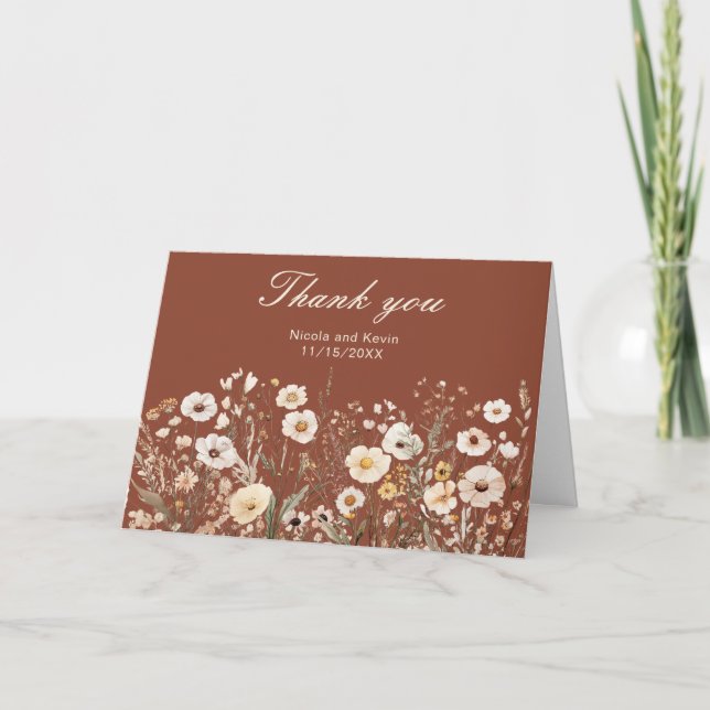 Vildblomma Höst Bröllop Tack Kort (Framsida)
